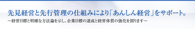 先見経営と先行管理の仕組みにより「あんしん経営」をサポート。～経営目標と明確な方法論を示し、企業目標の達成と経営体質の強化を図ります～