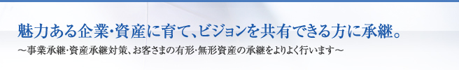 魅力ある企業・資産に育て、ビジョンを共有できる方に承継。～事業承継・資産承継対策、お客さまの有形・無形資産の承継をよりよく行います～